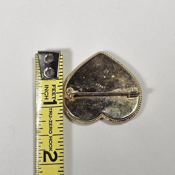 Vintage Italian Micro-Mosaic Floral Heart Pin Brooch Gold-Tone Metal Back - Picture 5 of 5
